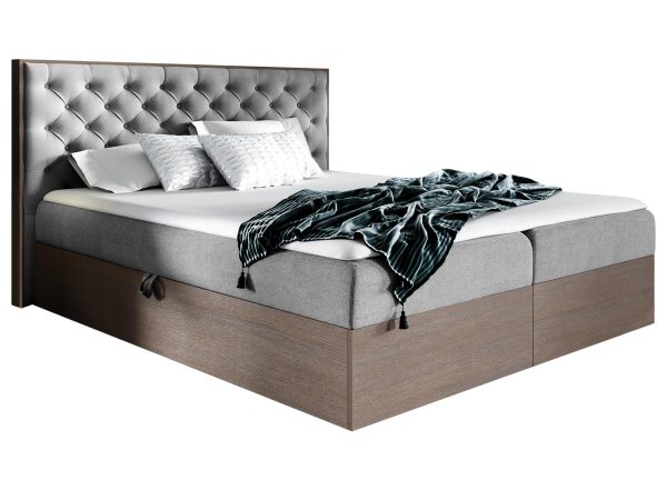 Szare łóżko z pikowanym zagłówkiem w stylu klasycznym