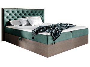 Miniaturka 3 - Łóżko zielone z pikowanym zagłówkiem i ramą w kolorze orzecha