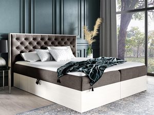 Miniaturka 14 - Łóżko kontynentalne z przeszywanym wezgłowiem i jasną drewnianą bazą