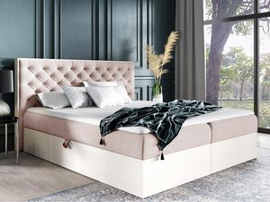 Miniaturka 10 - Eleganckie łóżko pudroworóżowe z zagłówkiem typu chesterfield