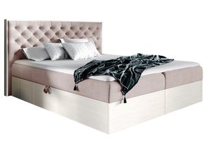 Miniaturka 3 - Beżowo-różowe łóżko z przeszywanym wezgłowiem i subtelną bazą