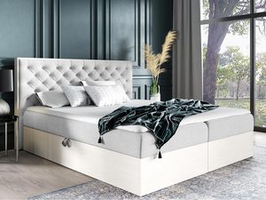 Miniaturka 11 - Nowoczesne łóżko z jasnoszarym pikowanym zagłówkiem i beżową podstawą