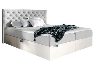 Miniaturka 4 - Stylowe łóżko z tapicerką w kolorze jasnej szarości i ramą w odcieniu kości słoniowej