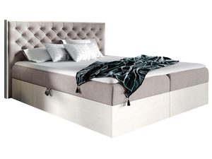 Miniaturka 5 - Jasnobeżowe łóżko kontynentalne z pikowanym zagłówkiem i kremową bazą