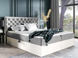 Miniaturka 13 - Tapicerowane łóżko z szarym zagłówkiem i białą ramą w eleganckiej sypialni