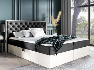 Miniaturka 8 - Czarno-białe łóżko z wysokim, przeszywanym zagłówkiem