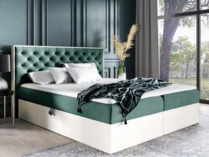 Miniaturka 9 - Zielone łóżko z wezgłowiem w pionowe pasy i kremową ramą