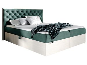 Miniaturka 2 - Zielone łóżko z miękkim zagłówkiem i białą podstawą w stylu glamour