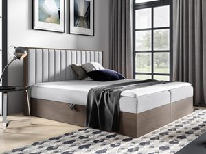 Miniaturka 4 - Tapicerowane łóżko z kontrastowym zagłówkiem i drewnianą ramą