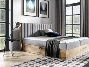 Miniaturka 2 - Jasnoszare łóżko kontynentalne z prostym, gładkim obiciem