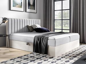 Miniaturka 6 - Łóżko sypialniane z jasnoszarym pikowanym zagłówkiem i pojemnikiem