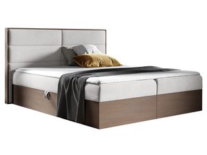 Miniaturka 1 - Jasnoszare łóżko sypialniane z kontrastową tapicerką i pojemnikiem