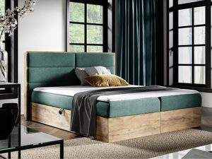 Miniaturka 5 - Zielone łóżko z tapicerowanym zagłówkiem i solidną podstawą z drewna