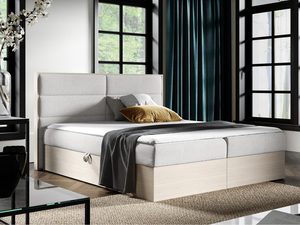 Miniaturka 9 - Jasne łóżko tapicerowane z beżowym wykończeniem i szufladą