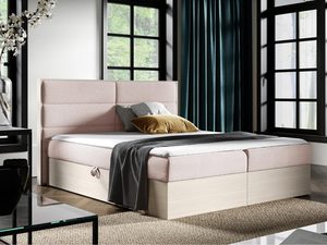 Miniaturka 12 - Jasnoszare łóżko tapicerowane z praktycznym schowkiem i miękkim wezgłowiem