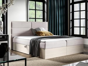 Miniaturka 13 - Jasnoszare łóżko tapicerowane z praktycznym schowkiem i miękkim wezgłowiem