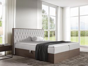 Miniaturka 1 - Jasno szare łóżko sypialniane z pikowanym zagłówkiem i stylową tapicerką