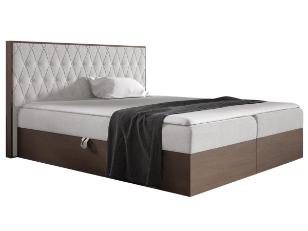 Jasno szare łóżko sypialniane z pikowanym zagłówkiem i stylową tapicerką