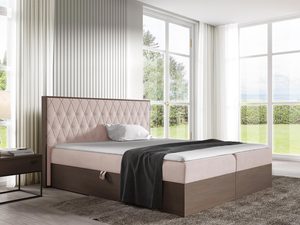 Miniaturka 7 - Jasnoróżowe łóżko tapicerowane z pionowym pikowaniem i miękkim zagłówkiem