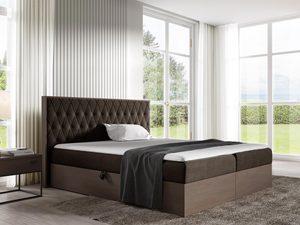 Miniaturka 4 - Brązowe łóżko tapicerowane z ozdobnym pikowaniem i solidnym wykończeniem