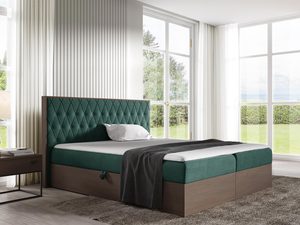 Miniaturka 6 - Zielone łóżko glamour z eleganckim wezgłowiem i drewnianą ramą