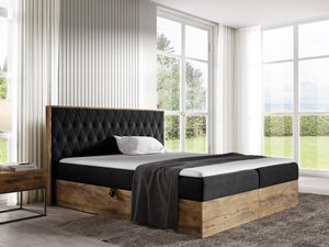 Miniaturka 3 - Czarne łóżko sypialniane z pikowanym zagłówkiem i drewnianym wykończeniem