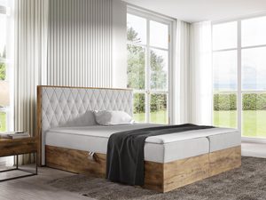 Miniaturka 6 - Tapicerowane łóżko glamour z dekoracyjnym pikowaniem i drewnianą ramą