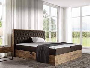 Miniaturka 2 - Klasyczne łóżko do sypialni z brązową podstawą i ozdobnym wezgłowiem