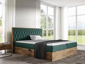 Miniaturka 4 - Zielone łóżko tapicerowane z drewnianą ramą w stylu nowoczesnym