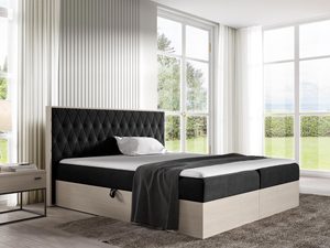 Miniaturka 4 - Czarne łóżko sypialniane z kontrastową podstawą i eleganckim wykończeniem