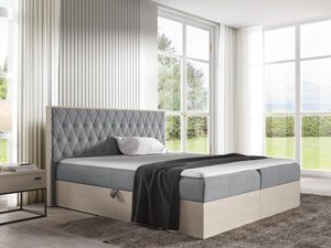 Miniaturka 3 - Szare łóżko z wysokim zagłówkiem i przeszyciami w stylu nowoczesnym