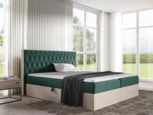 Miniaturka 5 - Butelkowozielone łóżko glamour z ozdobnym wezgłowiem i jasną ramą