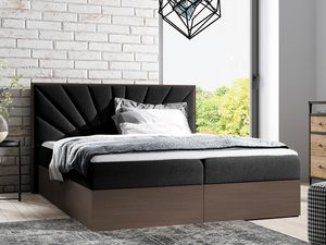 Miniaturka 5 - Łóżko z czarnym zagłówkiem i białą narzutą w minimalistycznym stylu