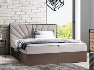 Miniaturka 8 - Beżowe łóżko z ozdobnym tapicerowaniem i niskim zagłówkiem