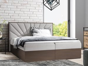 Miniaturka 2 - Szare łóżko z geometrycznym zagłówkiem i dwiema skrzyniami