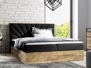 Miniaturka 4 - Czarne łóżko z ukośnym zagłówkiem i jasną ramą w stylu loftowym