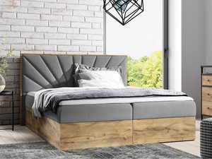 Miniaturka 2 - Szare łóżko z subtelnym pikowaniem i podstawą z litego drewna