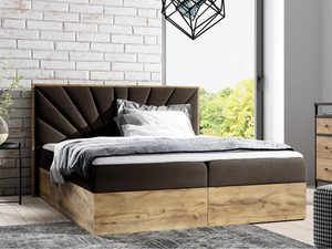 Miniaturka 3 - Brązowe łóżko sypialniane z pionowym pikowaniem i drewnianym wykończeniem
