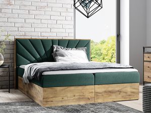 Miniaturka 5 - Zielone łóżko z nowoczesnym zagłówkiem i solidnym drewnianym korpusem