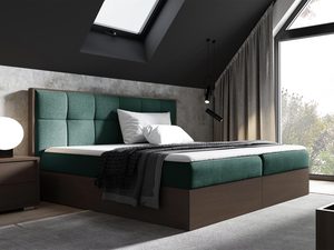 Miniaturka 2 - Zielone łóżko z segmentowym zagłówkiem i drewnianą bazą