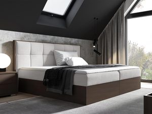 Miniaturka 3 - Szare łóżko sypialniane z miękkim zagłówkiem w stylu nowoczesnym