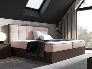 Miniaturka 7 - Różowe łóżko z wysokim zagłówkiem do eleganckiej sypialni na poddaszu