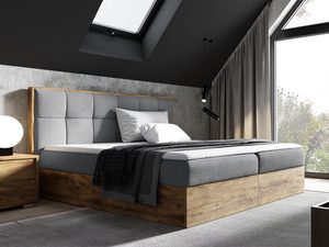 Miniaturka 2 - Stylowe łóżko sypialniane w odcieniach szarości z ozdobnymi przeszyciami