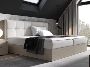 Miniaturka 2 - Białe łóżko tapicerowane z przeszyciami, styl minimalistyczny