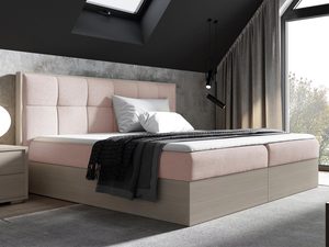 Miniaturka 7 - Nowoczesne łóżko tapicerowane beżowe z wysokim zagłówkiem pod skosem