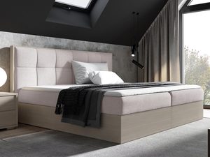 Miniaturka 8 - Wizualizacja łóżka z tapicerowanym wezgłowiem i szarą narzutą