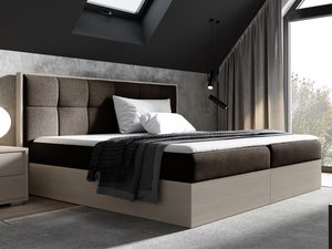 Miniaturka 4 - Łóżko z brązową tapicerką i jasnym korpusem w stylu loftowym