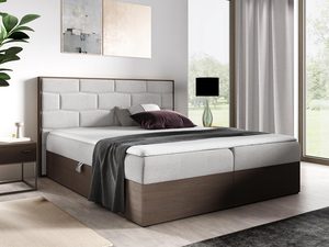 Miniaturka 2 - Nowoczesne beżowo-brązowe łóżko z wysokim wezgłowiem do sypialni