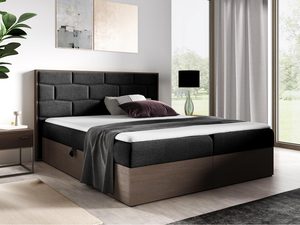 Miniaturka 5 - Czarne łóżko sypialniane z tkaniny z dużym zagłówkiem segmentowym