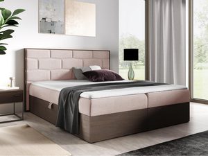 Miniaturka 7 - Jasno różowe łóżko z podstawą ciemną drewnianą